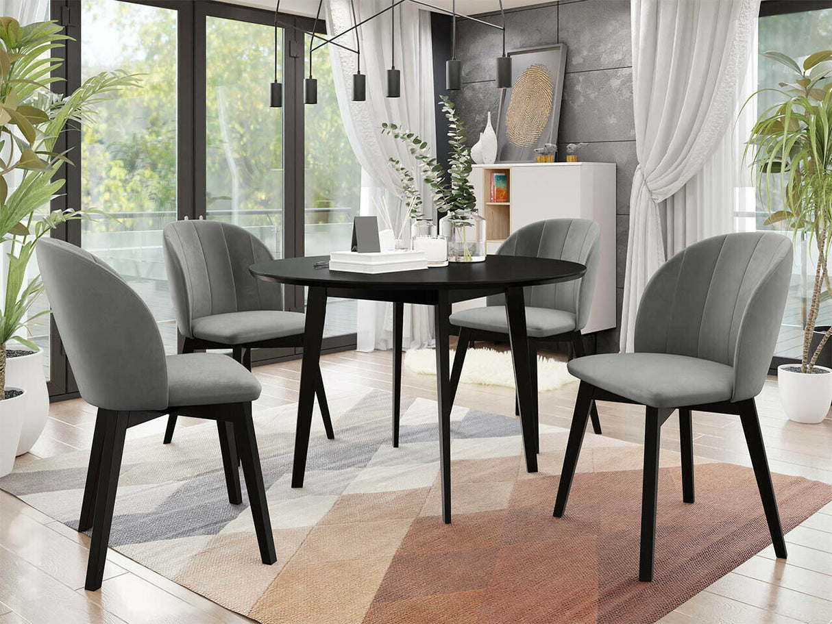 Étkezőgarnitúra Zestaw 04 4xS100 SKANDI FI, Szék színe: Fekete + Magic Velvet 2217, Asztal színe: Fekete