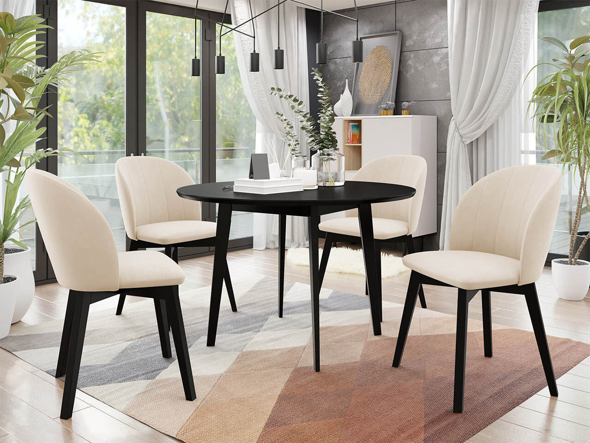 Étkezőgarnitúra Zestaw 04 4xS100 SKANDI FI, Szék színe: Fekete + Magic Velvet 2250, Asztal színe: Fekete