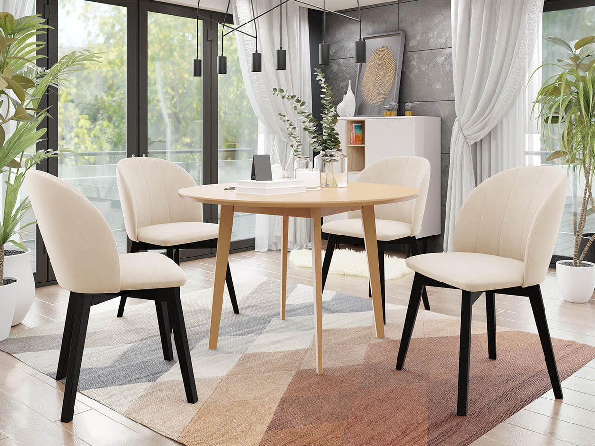 Étkezőgarnitúra Zestaw 04 4xS100 SKANDI FI, Szék színe: Fekete + Magic Velvet 2250, Asztal színe: Barna