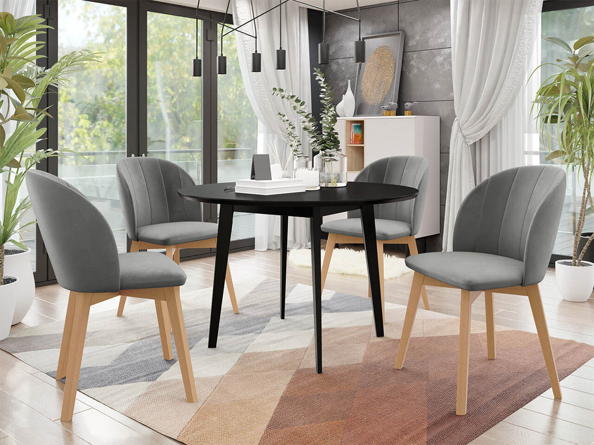 Étkezőgarnitúra Zestaw 04 4xS100 SKANDI FI, Szék színe: Barna + Magic Velvet 2217, Asztal színe: Fekete