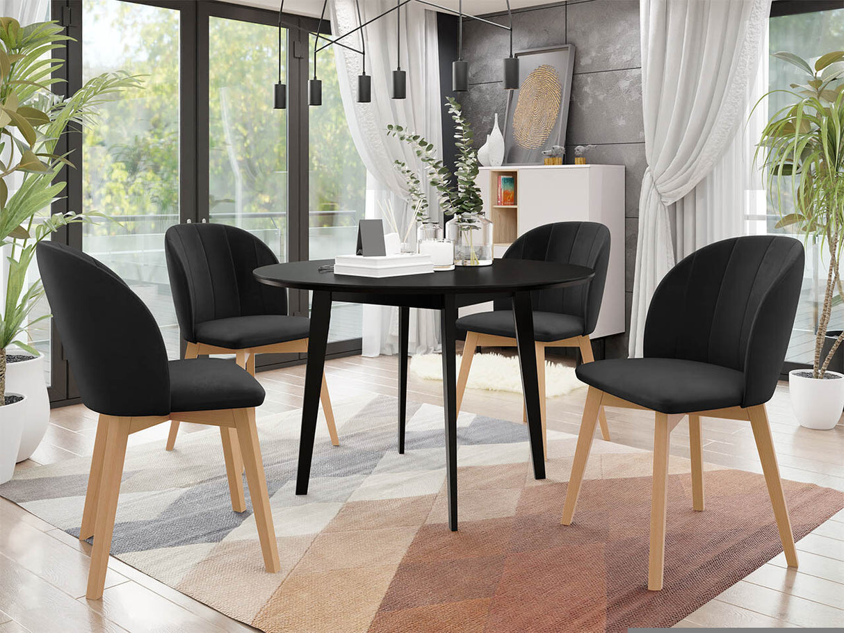 Étkezőgarnitúra Zestaw 04 4xS100 SKANDI FI, Szék színe: Barna + Magic Velvet 2219, Asztal színe: Fekete