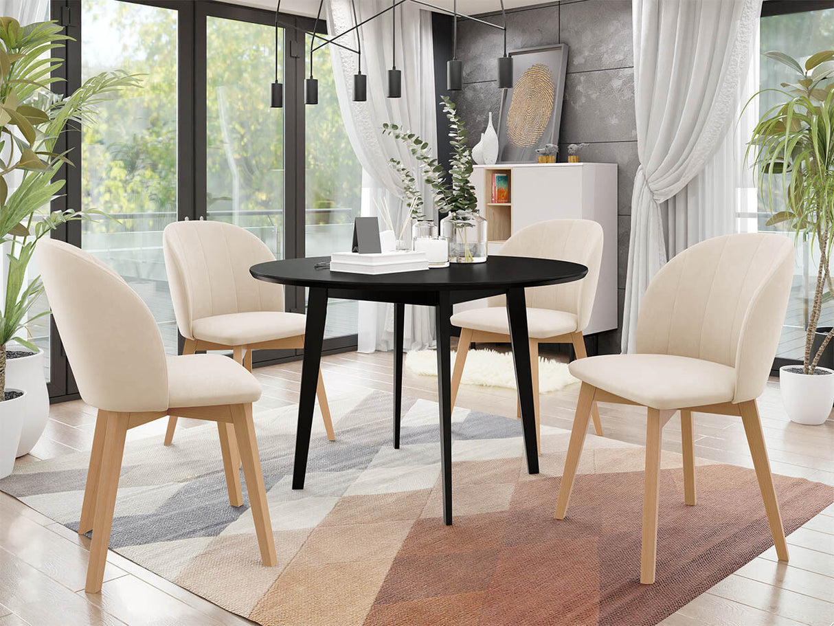 Étkezőgarnitúra Zestaw 04 4xS100 SKANDI FI, Szék színe: Barna + Magic Velvet 2250, Asztal színe: Fekete