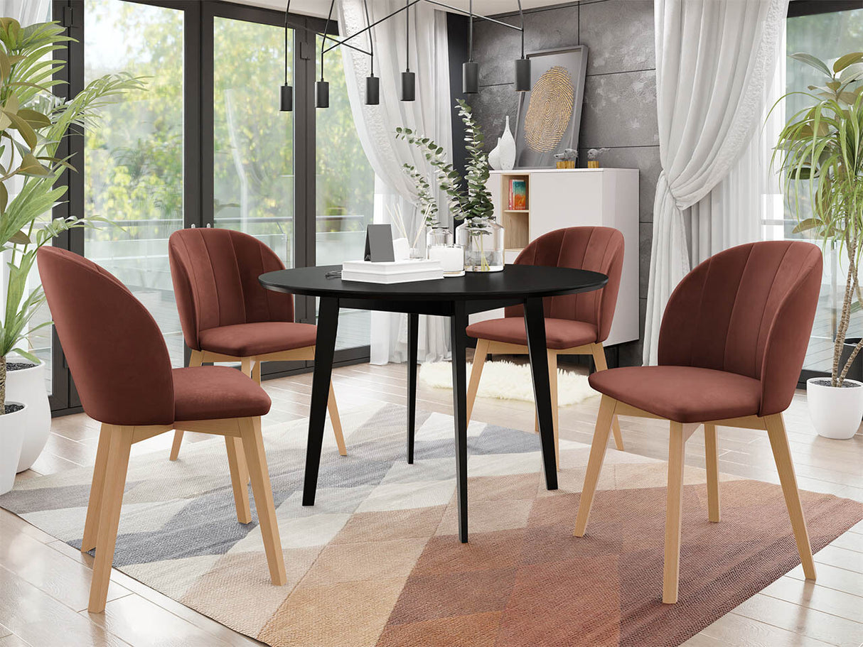 Étkezőgarnitúra Zestaw 04 4xS100 SKANDI FI, Szék színe: Barna + Magic Velvet 2258, Asztal színe: Fekete