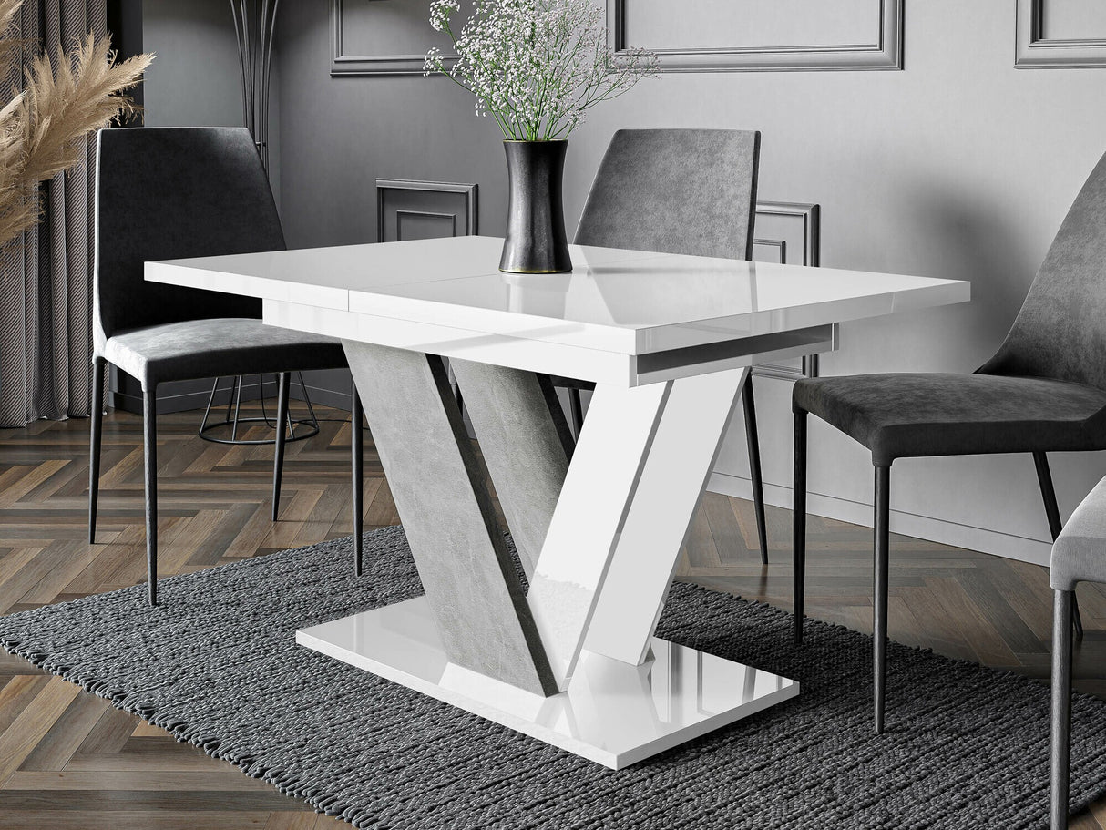 Asztal Stół DUBAI Biały połysk + Beton (Fényes fehér + Beton)