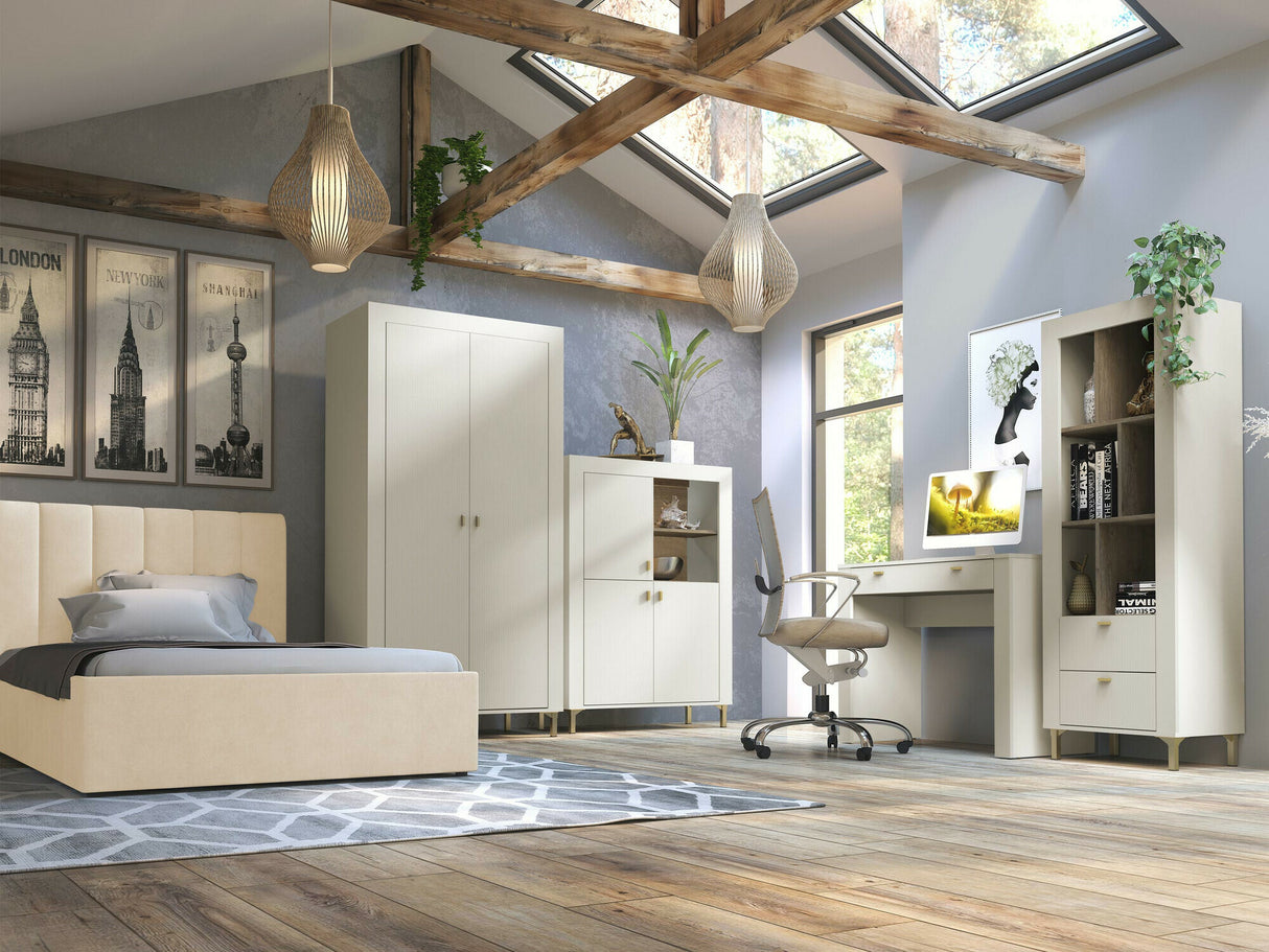 Hálószoba garnitúra Meble MOSSA II, A héjbútorok színe: Kasmír, Led világítás: Nem, Ágykeret színe: Cloud 03