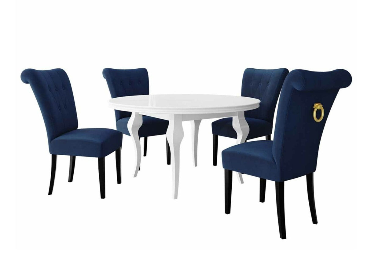 Étkezőgarnitúra Zestaw 10 4xS65 LARA FI, Színes dekorációk: Aranysárga, Szék színe: Fekete + Magic Velvet 2216