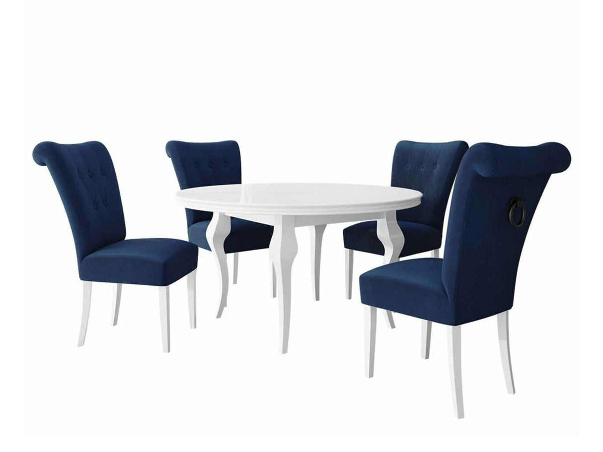 Étkezőgarnitúra Zestaw 10 4xS65 LARA FI, Színes dekorációk: Fekete, Szék színe: Fehér + Magic Velvet 2216