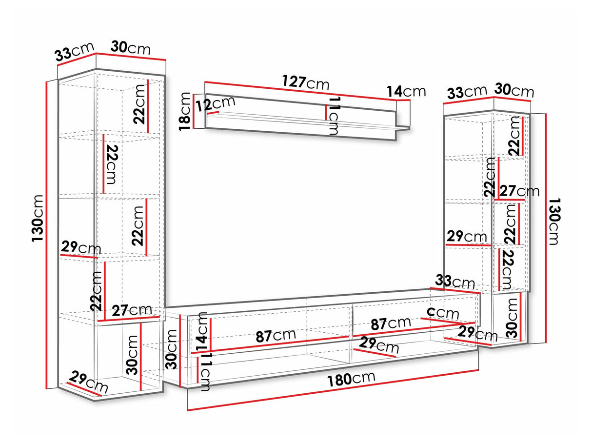 Nappali szett Meblościanka AMADEO II, Szín: Fehér + Fényes fehér, Led világítás: Nem