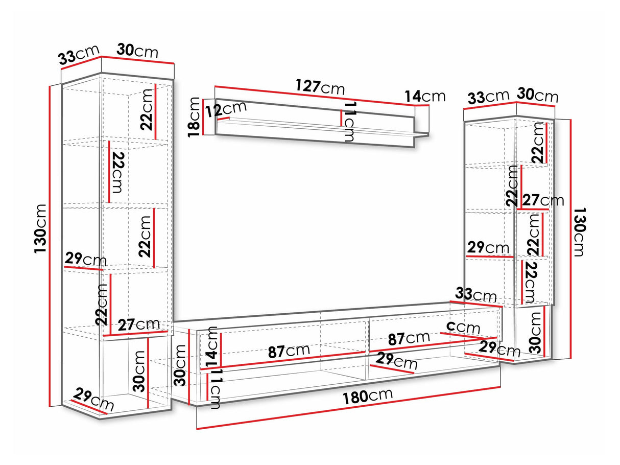 Nappali szett Meblościanka AMADEO II, Szín: Matera szürke + Fényes fehér, Led világítás: Igen