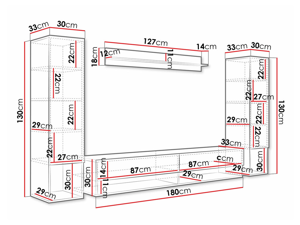 Nappali szett Meblościanka AMADEO II, Szín: Wotan tölgy + Fényes fehér, Led világítás: Nem