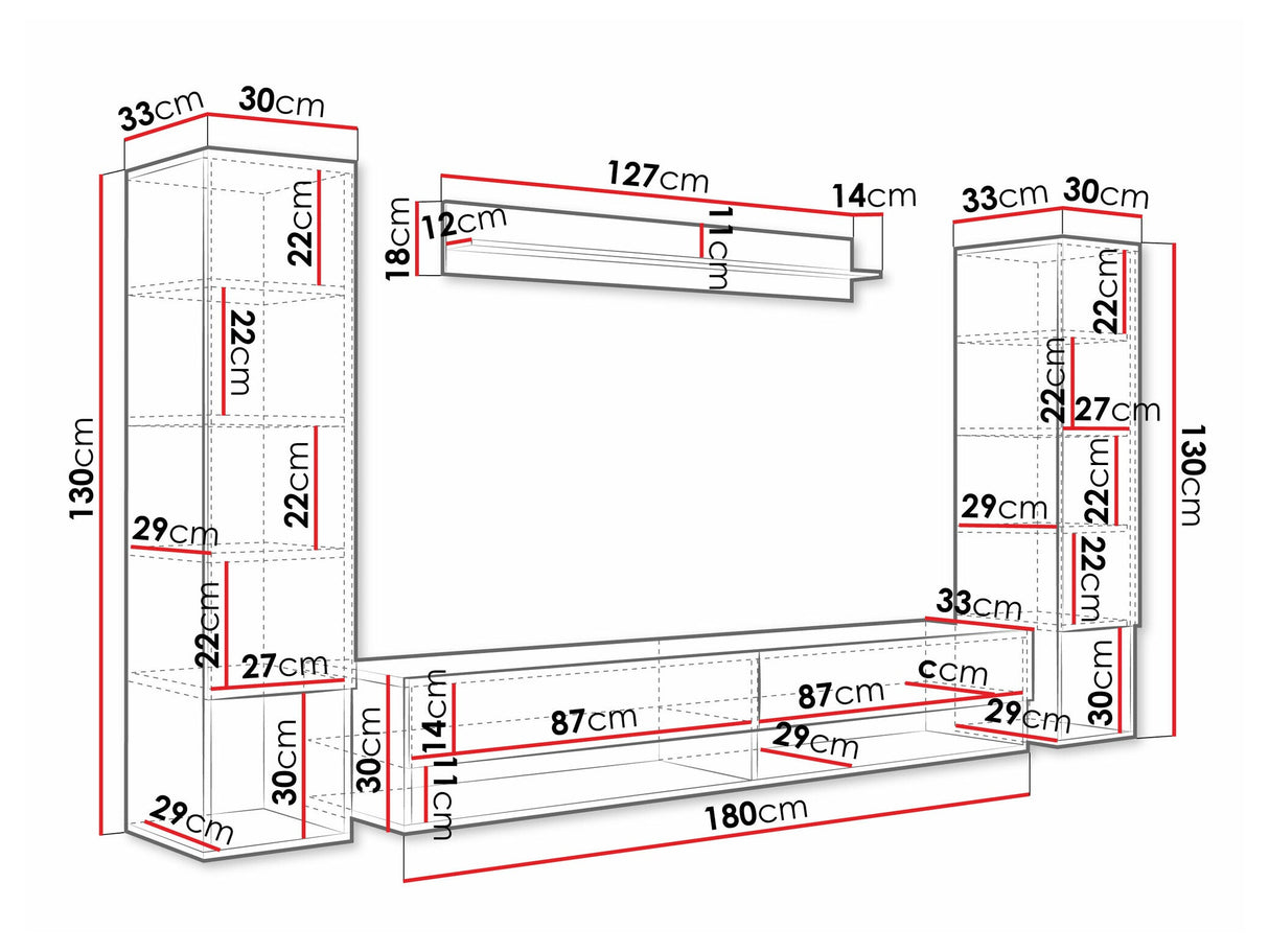 Nappali szett Meblościanka AMADEO II, Szín: Wotan tölgy + Fényes fehér, Led világítás: Igen