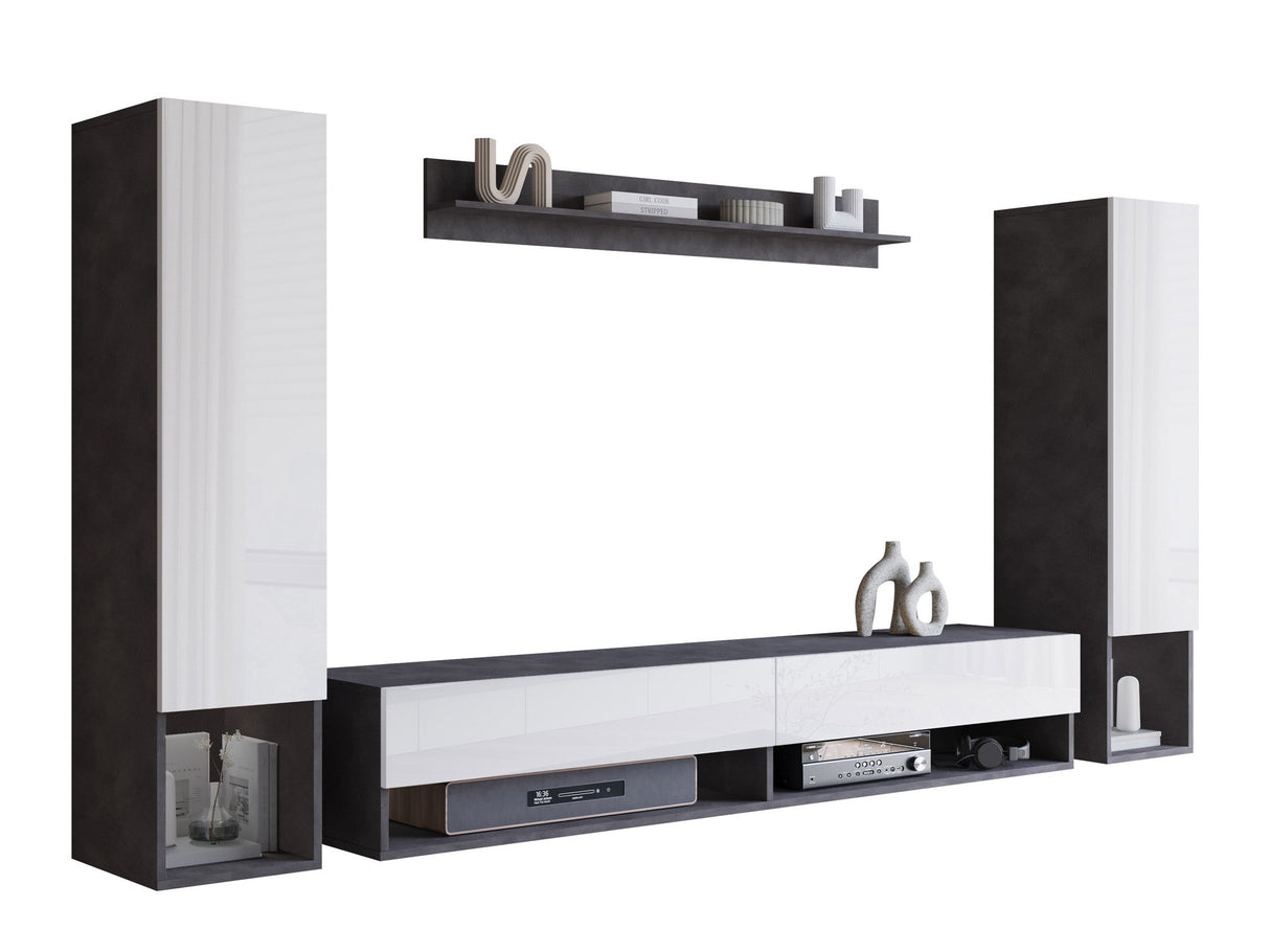 Nappali szett Meblościanka AMADEO II, Szín: Matera szürke + Fényes fehér, Led világítás: Nem