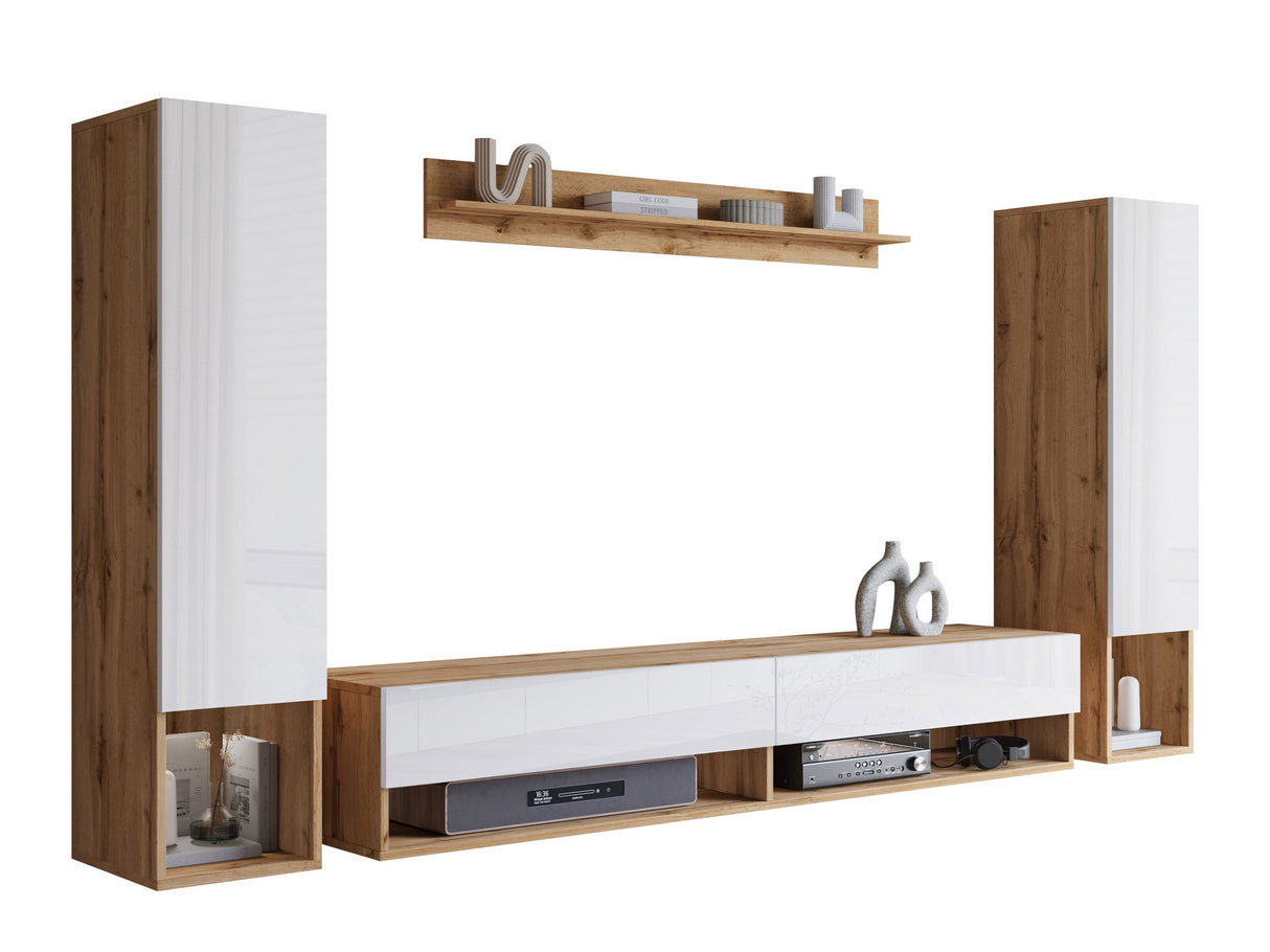 Nappali szett Meblościanka AMADEO II, Szín: Wotan tölgy + Fényes fehér, Led világítás: Nem