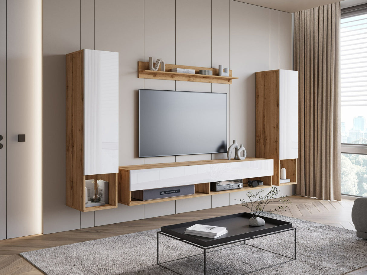 Nappali szett Meblościanka AMADEO II, Szín: Wotan tölgy + Fényes fehér, Led világítás: Nem