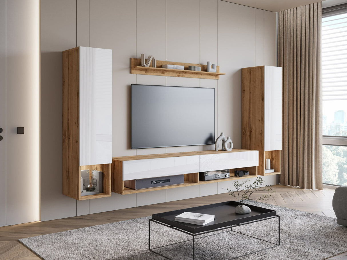 Nappali szett Meblościanka AMADEO II, Szín: Wotan tölgy + Fényes fehér, Led világítás: Igen