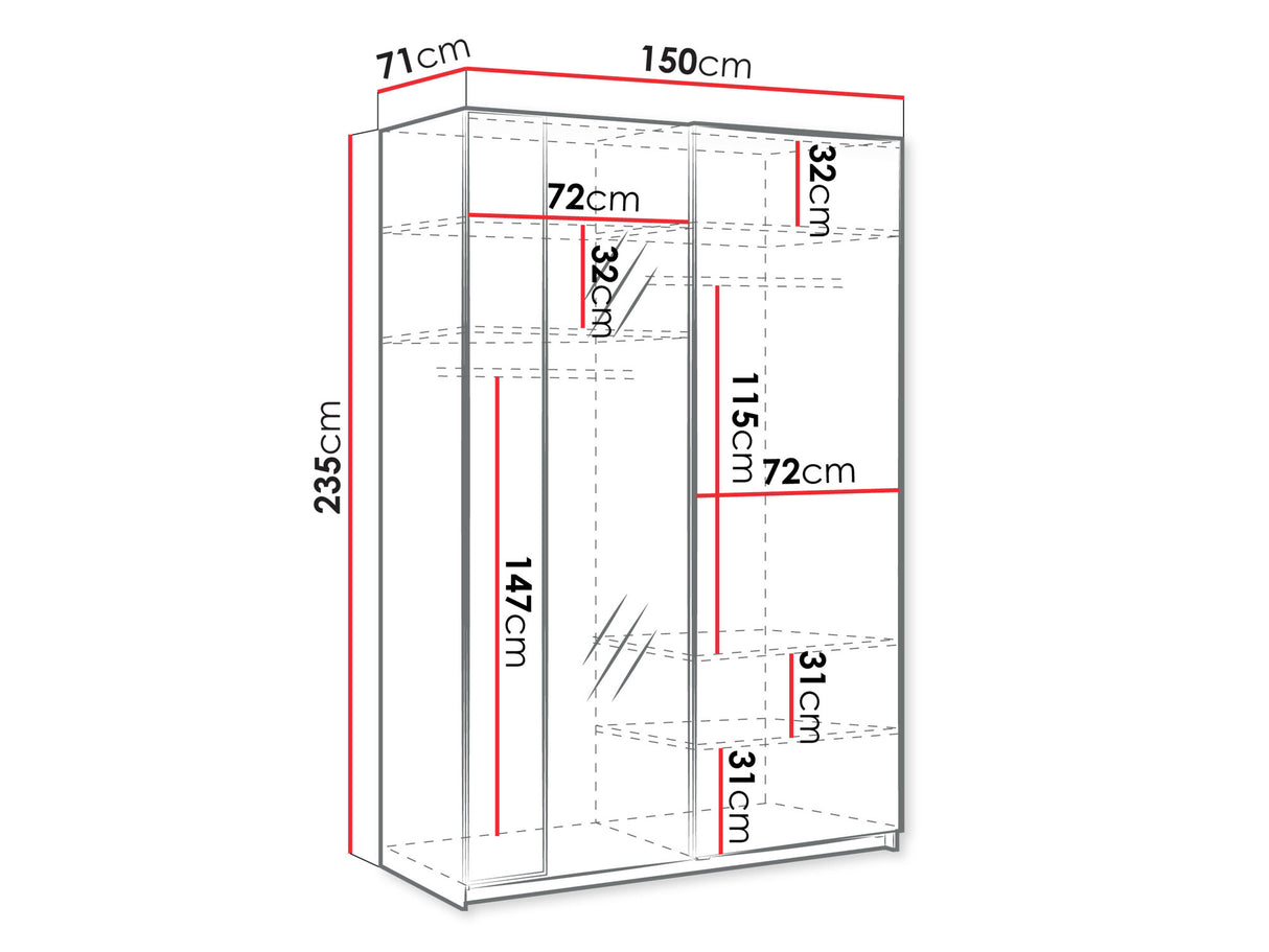 Gardróbszekrény Szafa przesuwna 2D 150 MAXI MX-02 + opcje Biały, Led világítás: Nem