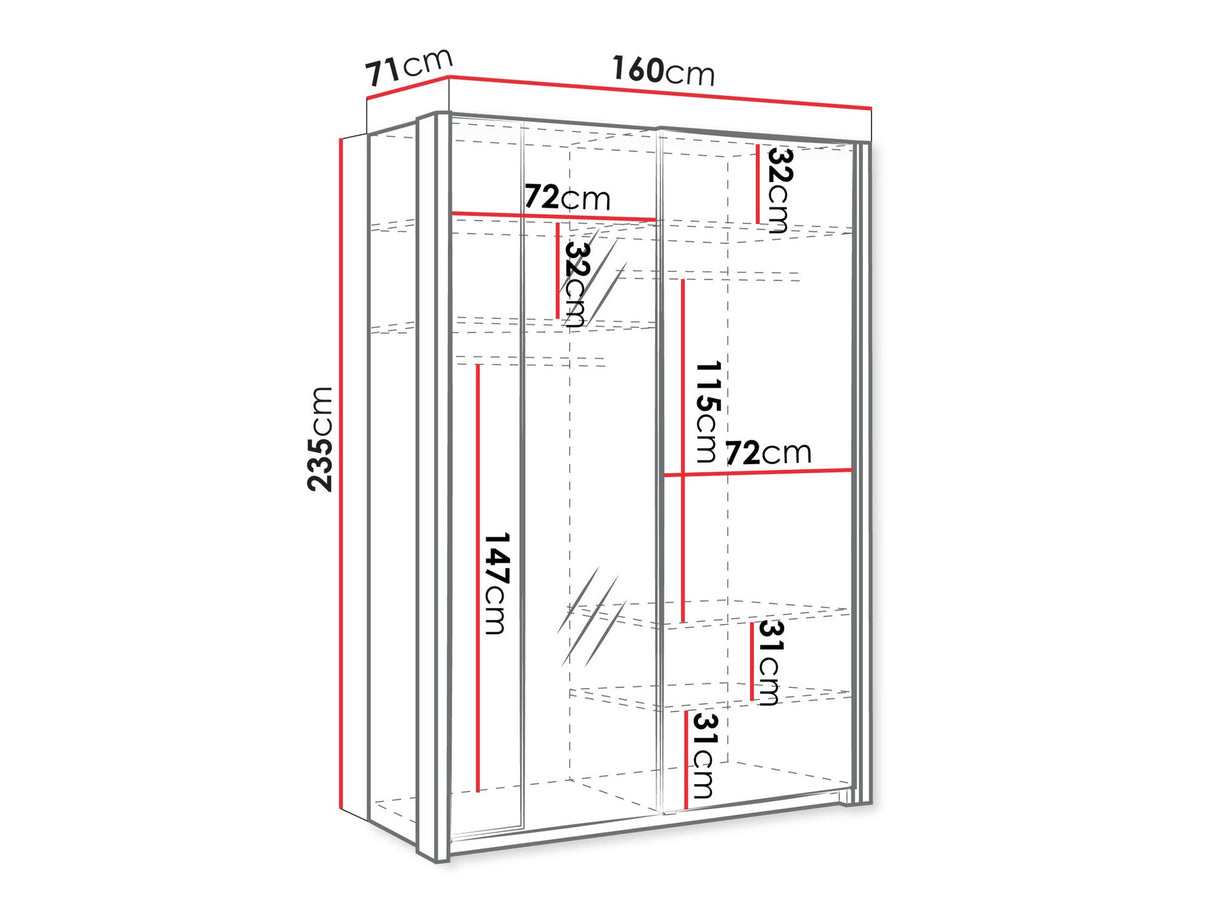 Gardróbszekrény Szafa przesuwna 2D 150 MAXI MX-02 + opcje Biały, Led világítás: Igen