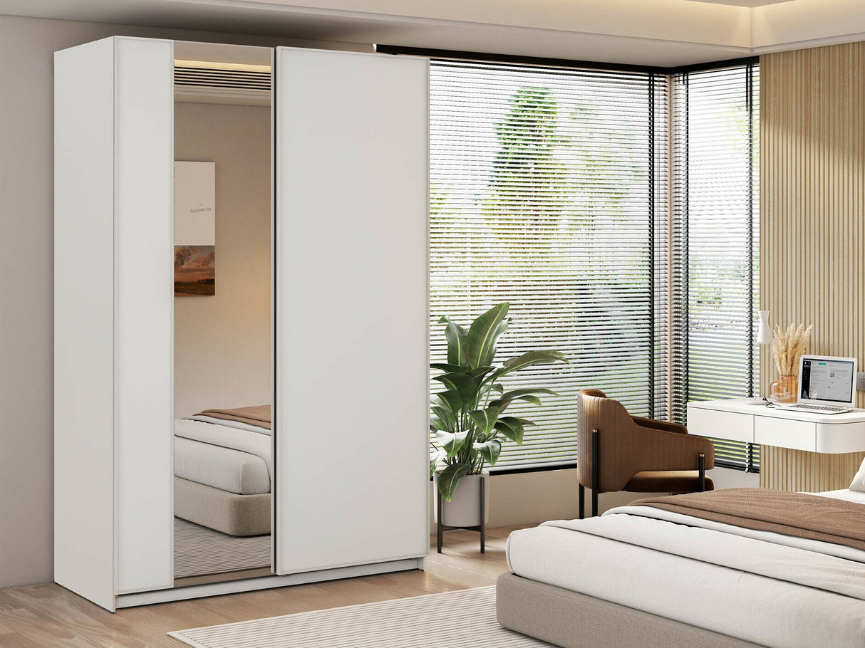 Gardróbszekrény Szafa przesuwna 2D 150 MAXI MX-02 + opcje Biały, Led világítás: Nem