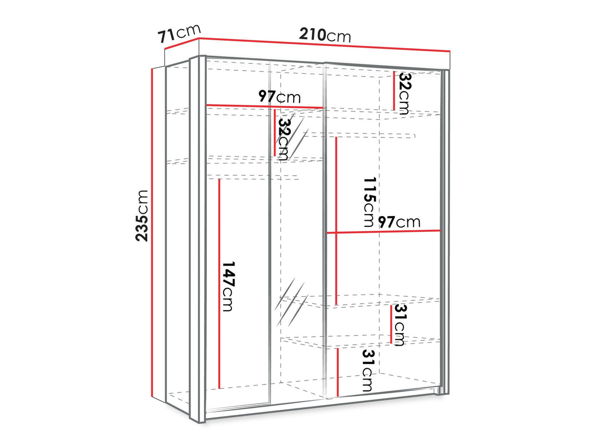 Gardróbszekrény Szafa przesuwna 2D 200 MAXI MX-04 + opcje Biały, Led világítás: Igen