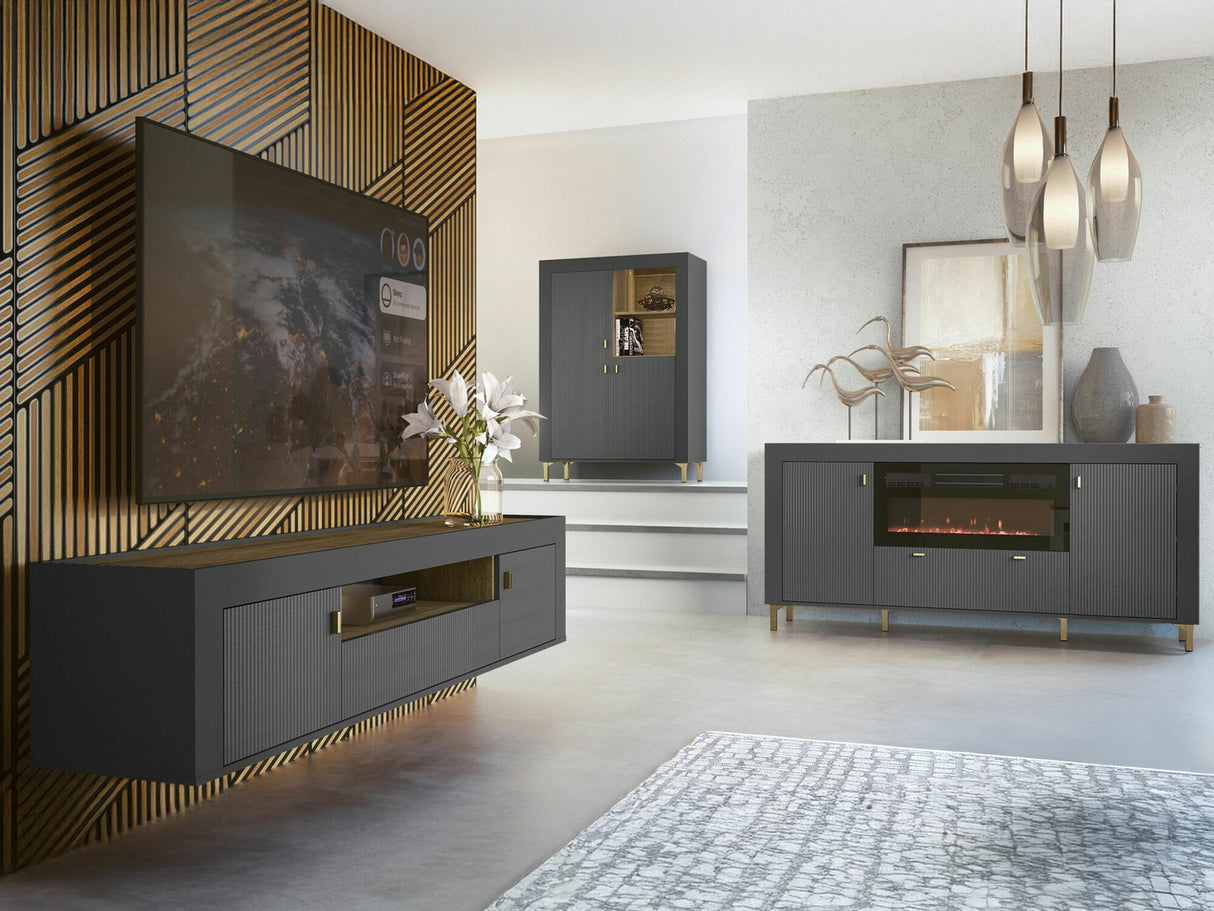 Nappali szett MOSSA IV, Szín: Matt fekete, Led világítás: Nem