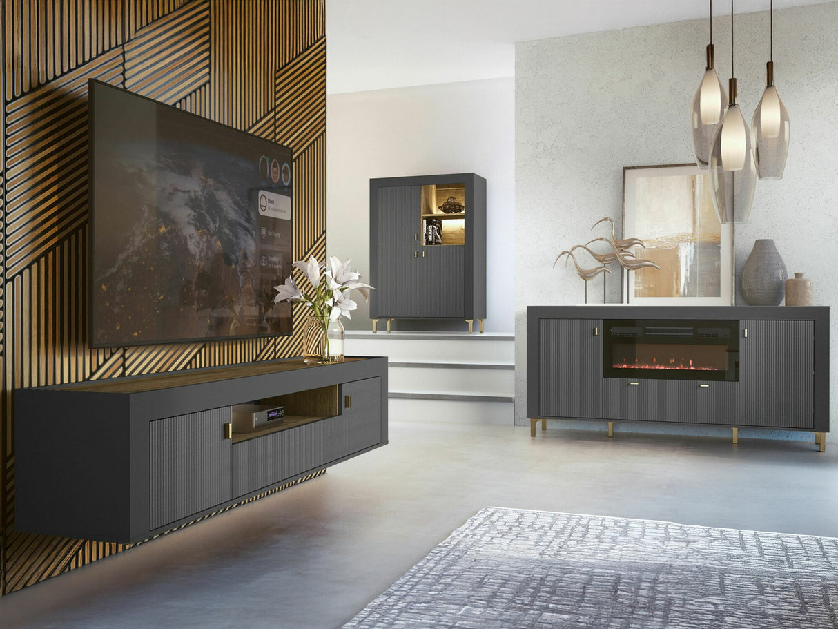 Nappali szett MOSSA IV, Szín: Matt fekete, Led világítás: Igen