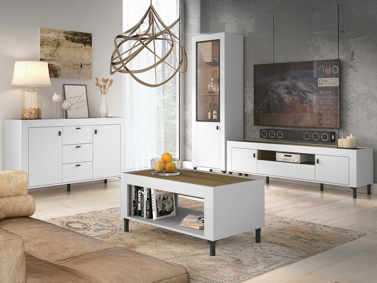 Nappali szett Mossa, Szín: Matt fehér, Komód: Igen, Led világítás: Nem