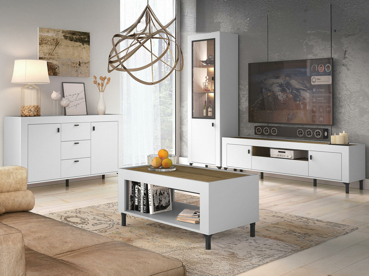 Nappali szett Mossa, Szín: Matt fehér, Komód: Igen, Led világítás: Igen