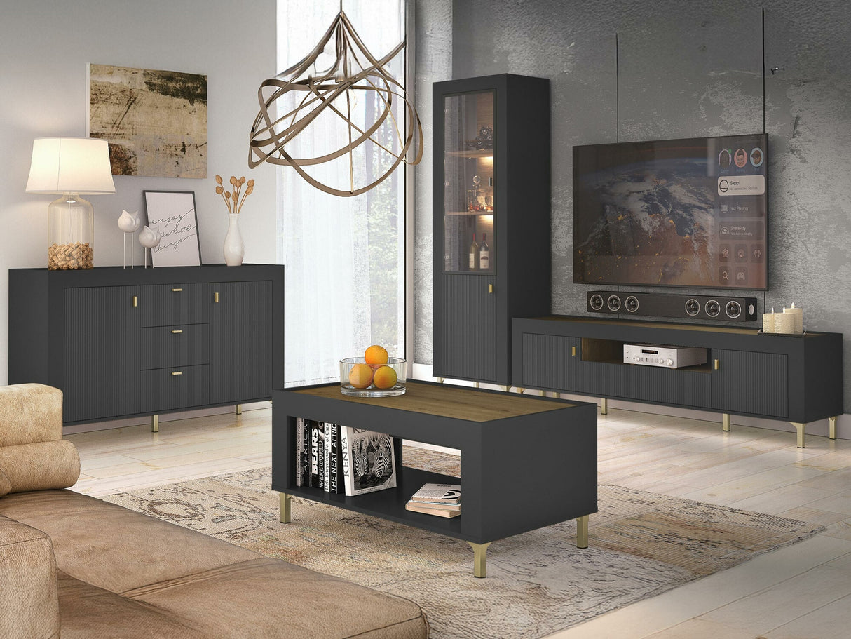 Nappali szett Mossa, Szín: Matt fekete, Komód: Igen, Led világítás: Igen