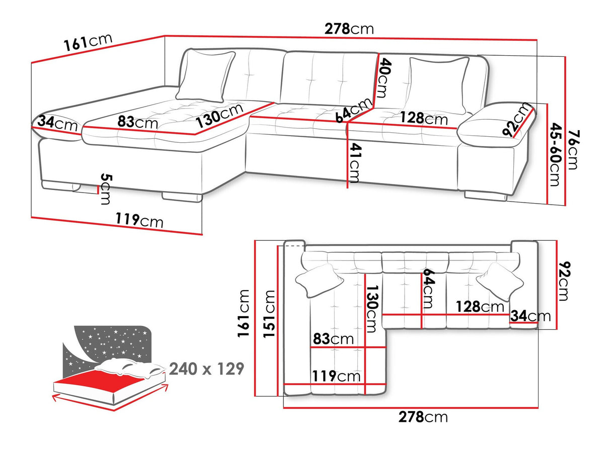 Sarokkanapé Malwi Premium (Laviva Premium), Szín: Otusso 23 + Sorriso 04 + Otusso 01, Változatok: Jobbos
