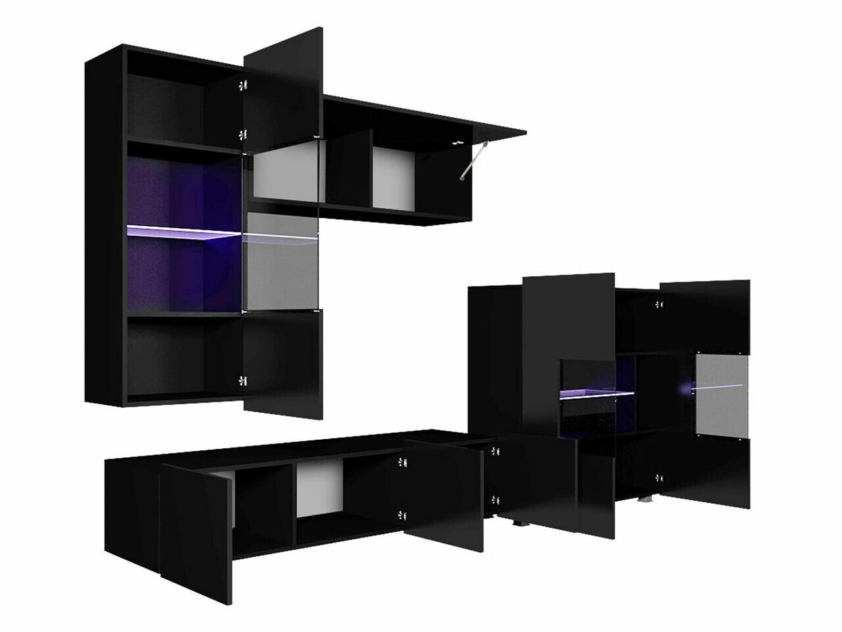 Nappali szett Calabrini (Bralani III), Led világítás: Igen fehér, Szín: Fényes fekete + Fényes fehér