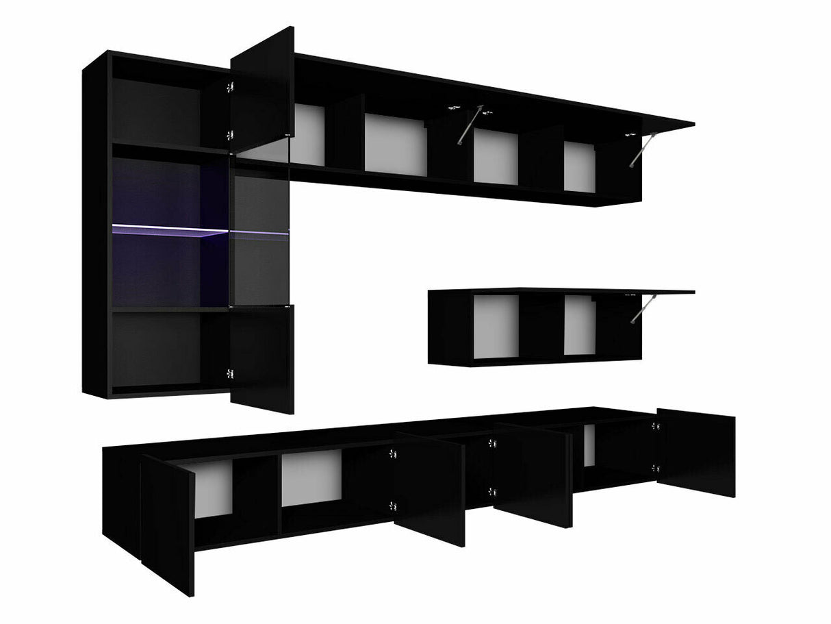 Nappali szett Calabrini (Bralani IV), Led világítás: Igen fehér, Szín: Fényes fehér + Fényes fekete