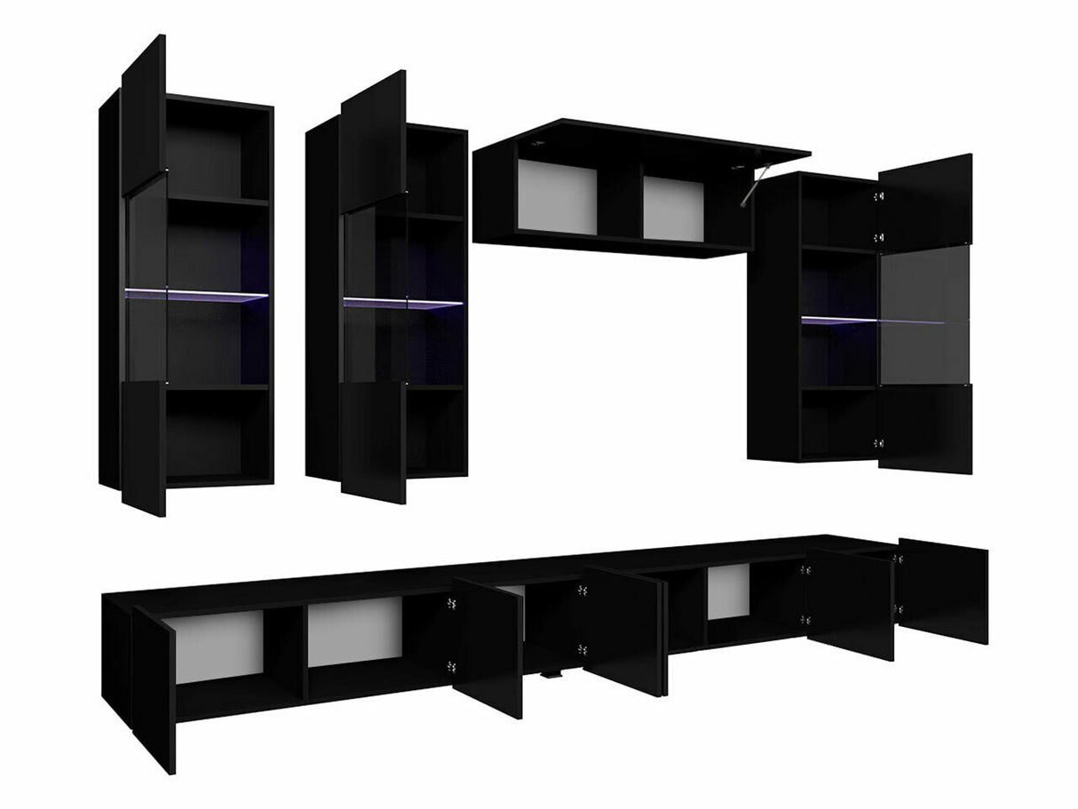 Nappali szett Calabrini (Bralani V, Led világítás: Ez kék, Szín: Fényes fehér + Fényes fekete