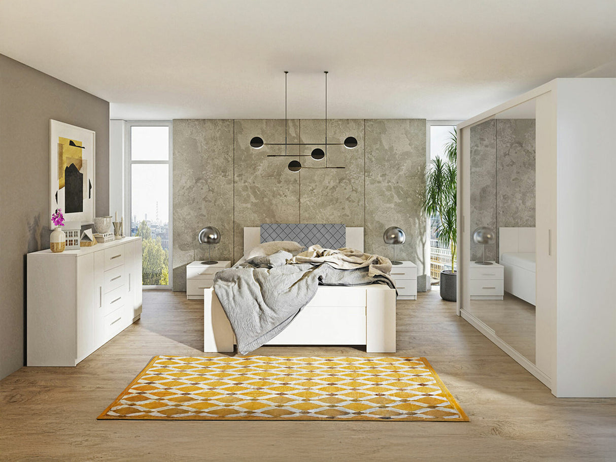 Hálószoba garnitúra Bonem X (Kler X), Szín: Fehér + öko bőr Soft Pik 029