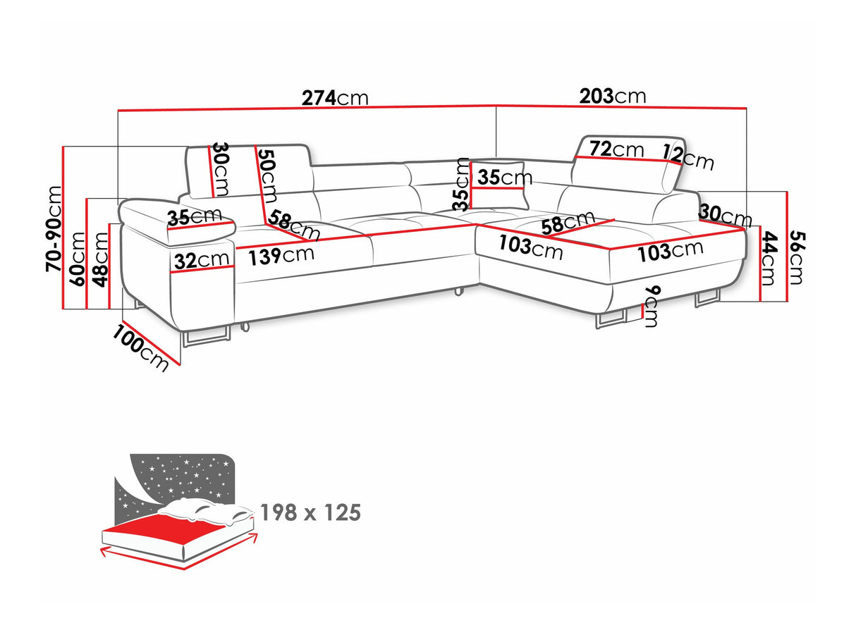 Sarokkanapé TOREZIO, Szín: Manila 16, Változatok: Balos