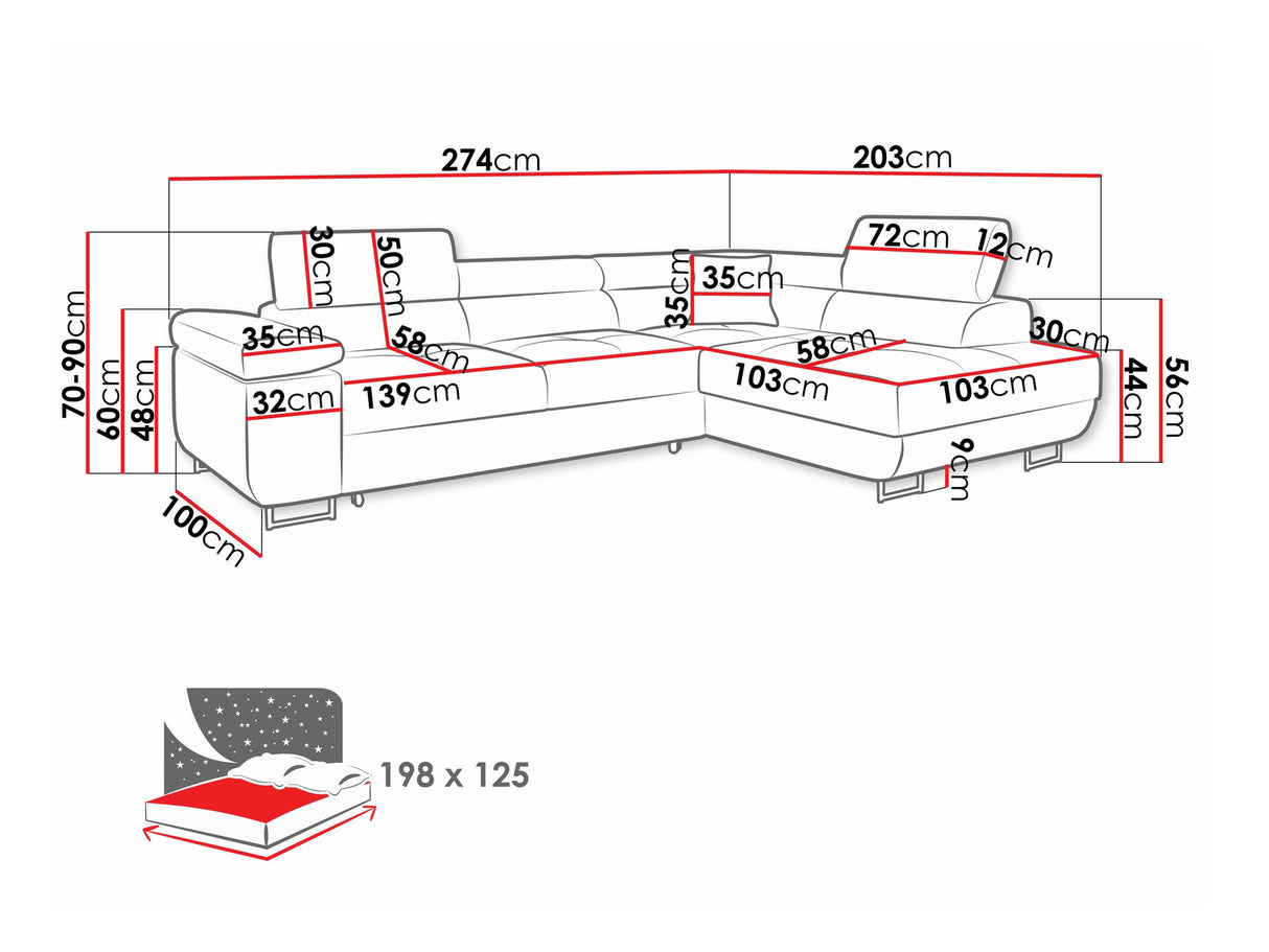 Sarokkanapé TOREZIO, Szín: Manila 18, Változatok: Balos