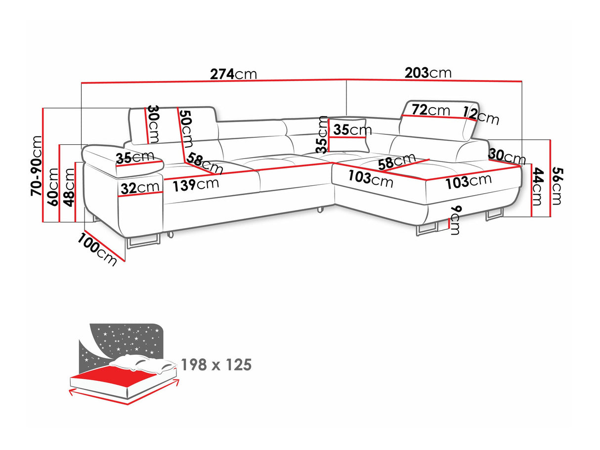 Sarokkanapé TOREZIO, Szín: Manila 35, Változatok: Balos