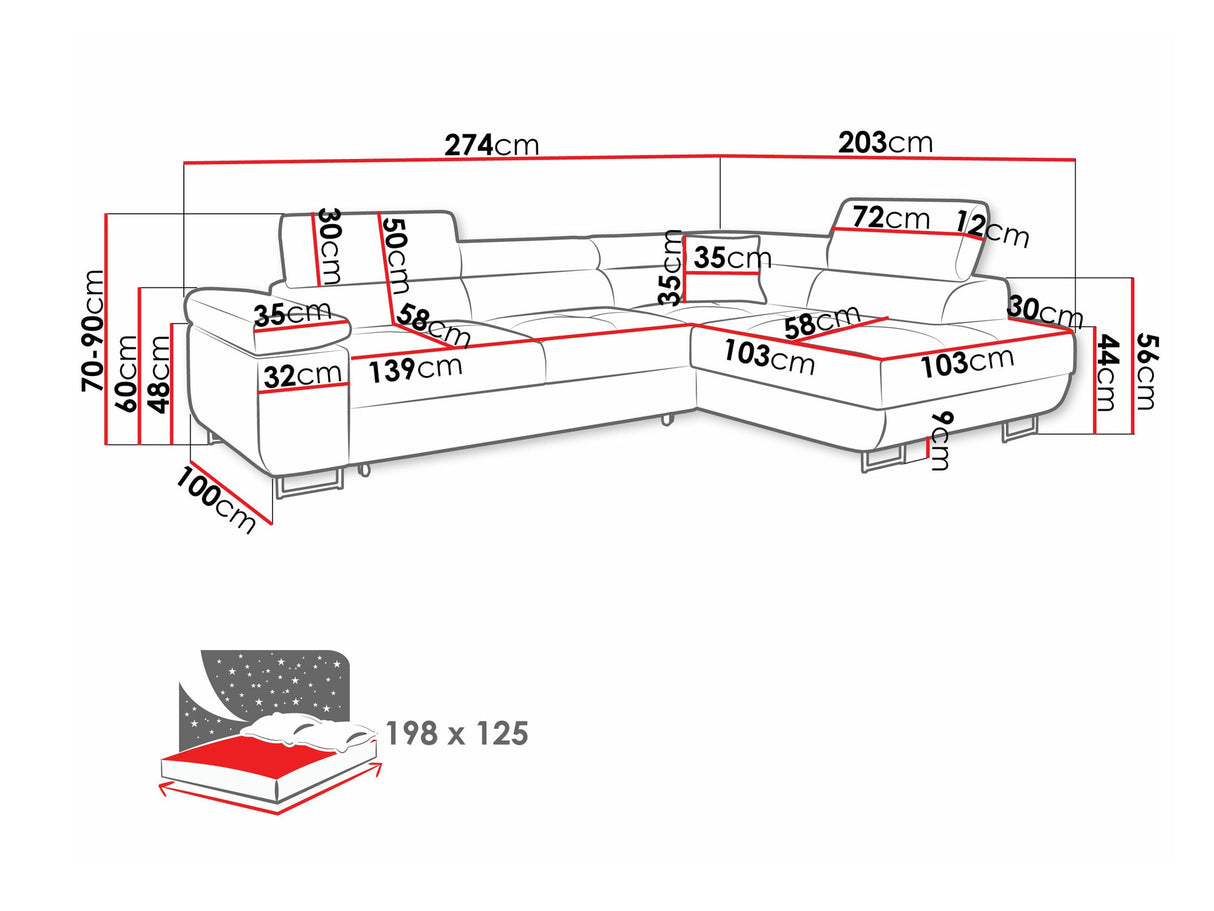 Sarokkanapé TOREZIO, Szín: Poso 100, Változatok: Jobbos