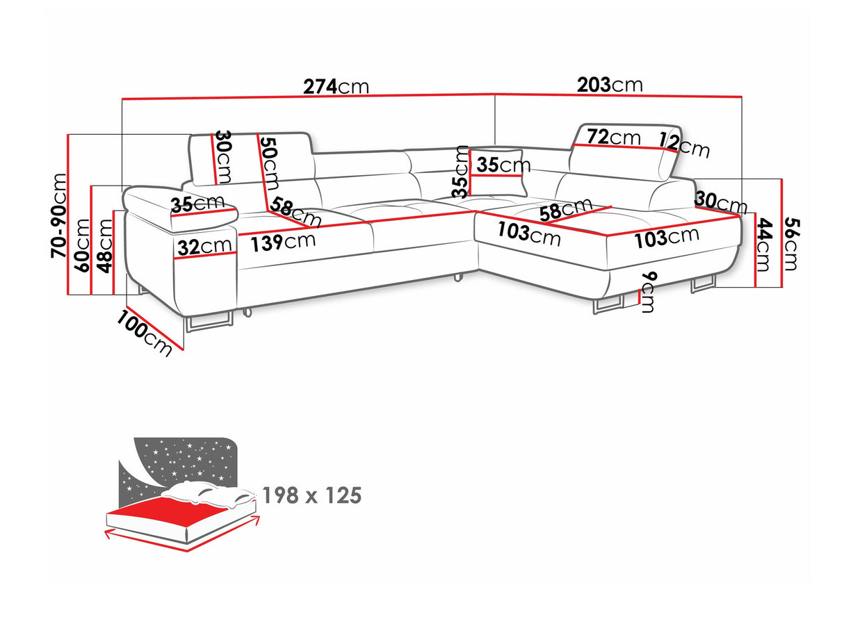 Sarokkanapé TOREZIO, Szín: Poso 110, Változatok: Jobbos