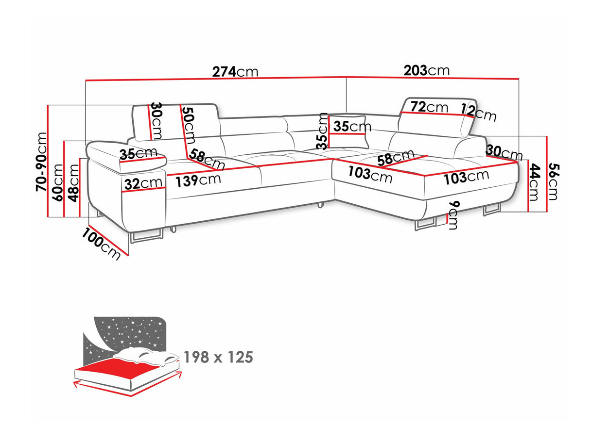 Sarokkanapé TOREZIO, Szín: Poso 05, Változatok: Jobbos
