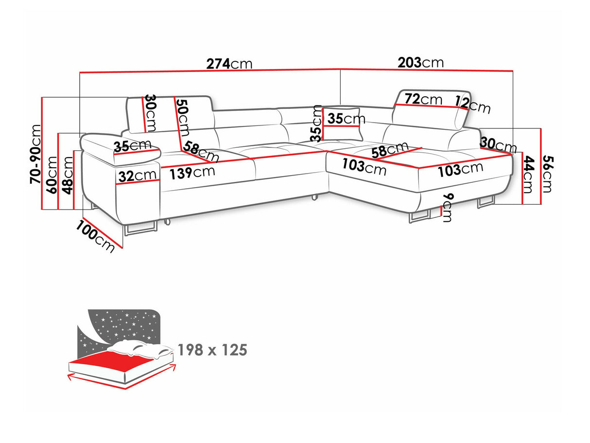 Sarokkanapé TOREZIO, Szín: Poso 14, Változatok: Jobbos