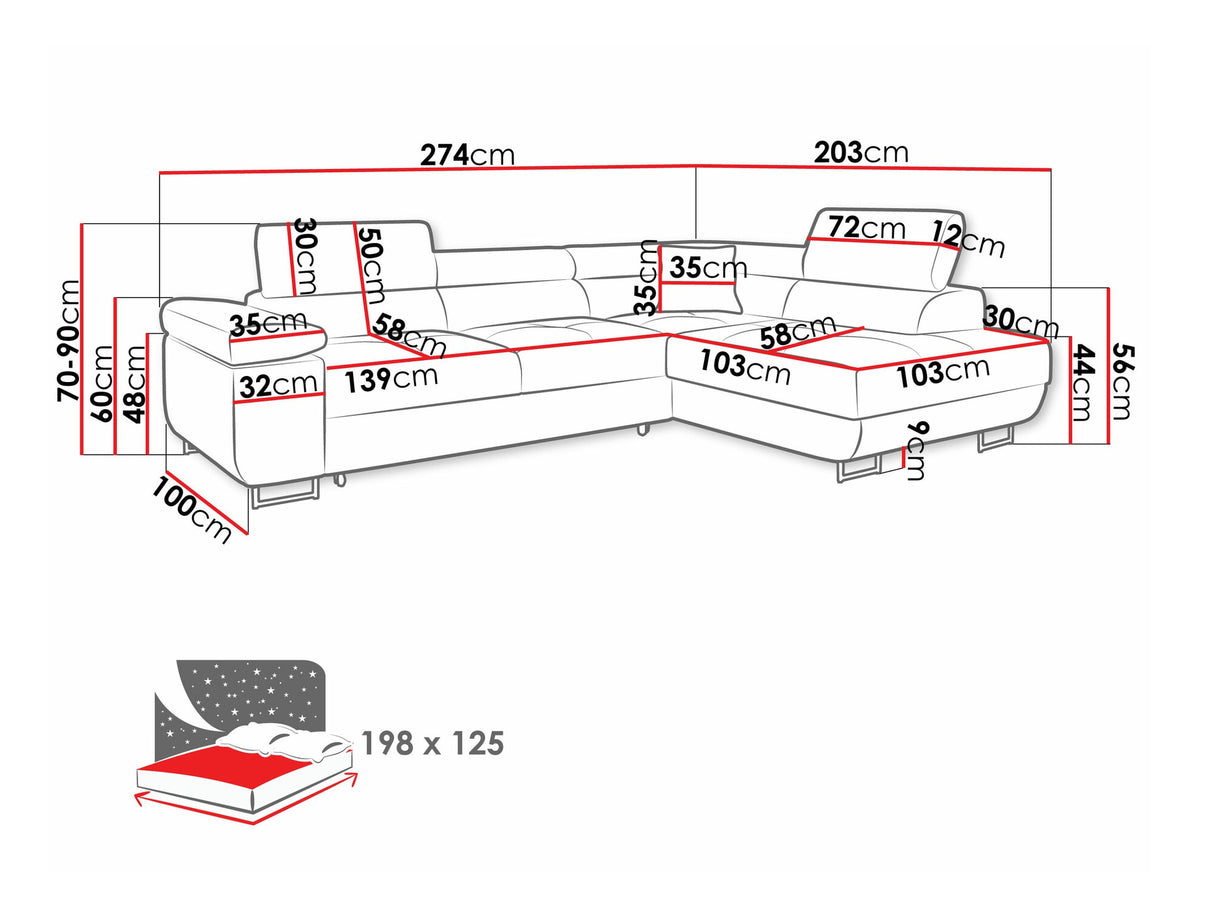 Sarokkanapé TOREZIO, Szín: Poso 39, Változatok: Jobbos