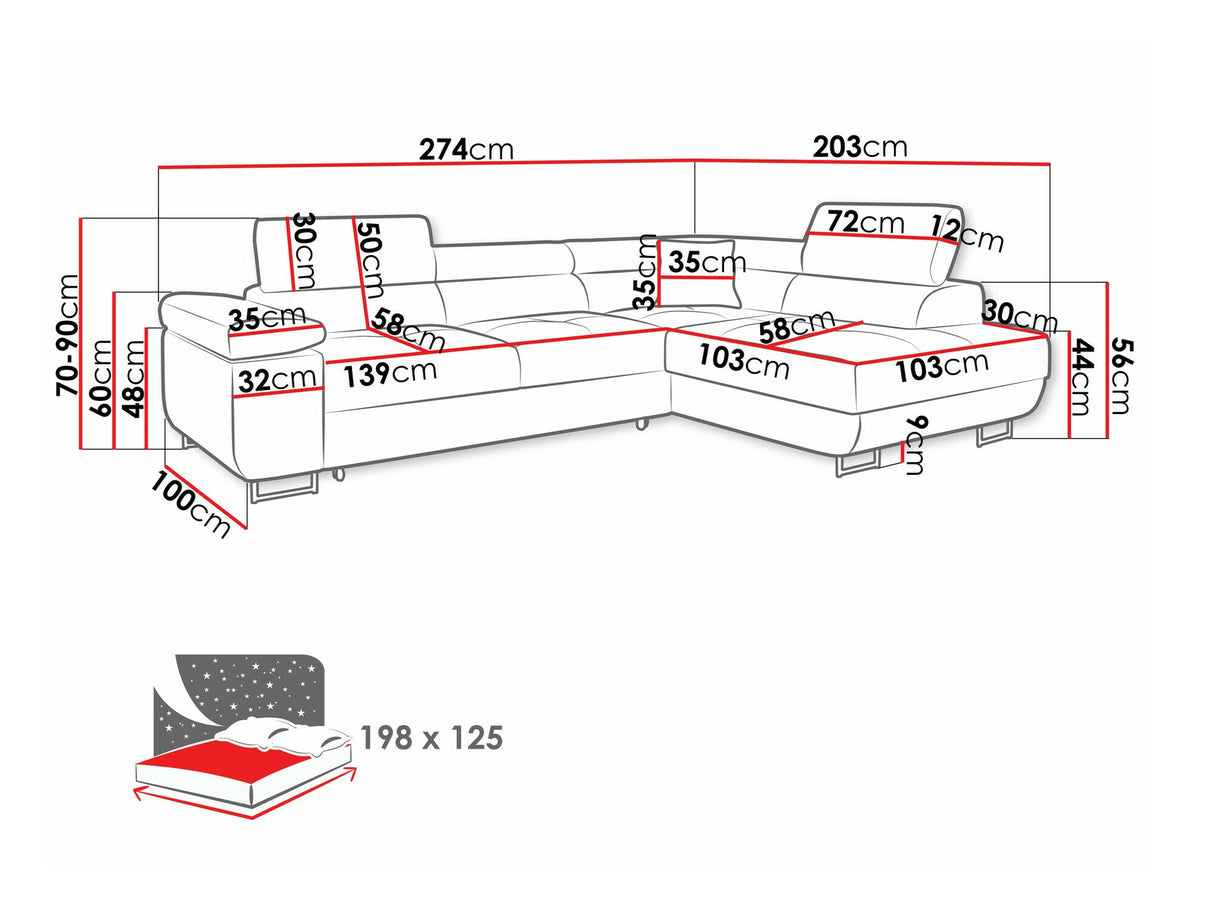 Sarokkanapé TOREZIO, Szín: Flow 06, Változatok: Jobbos