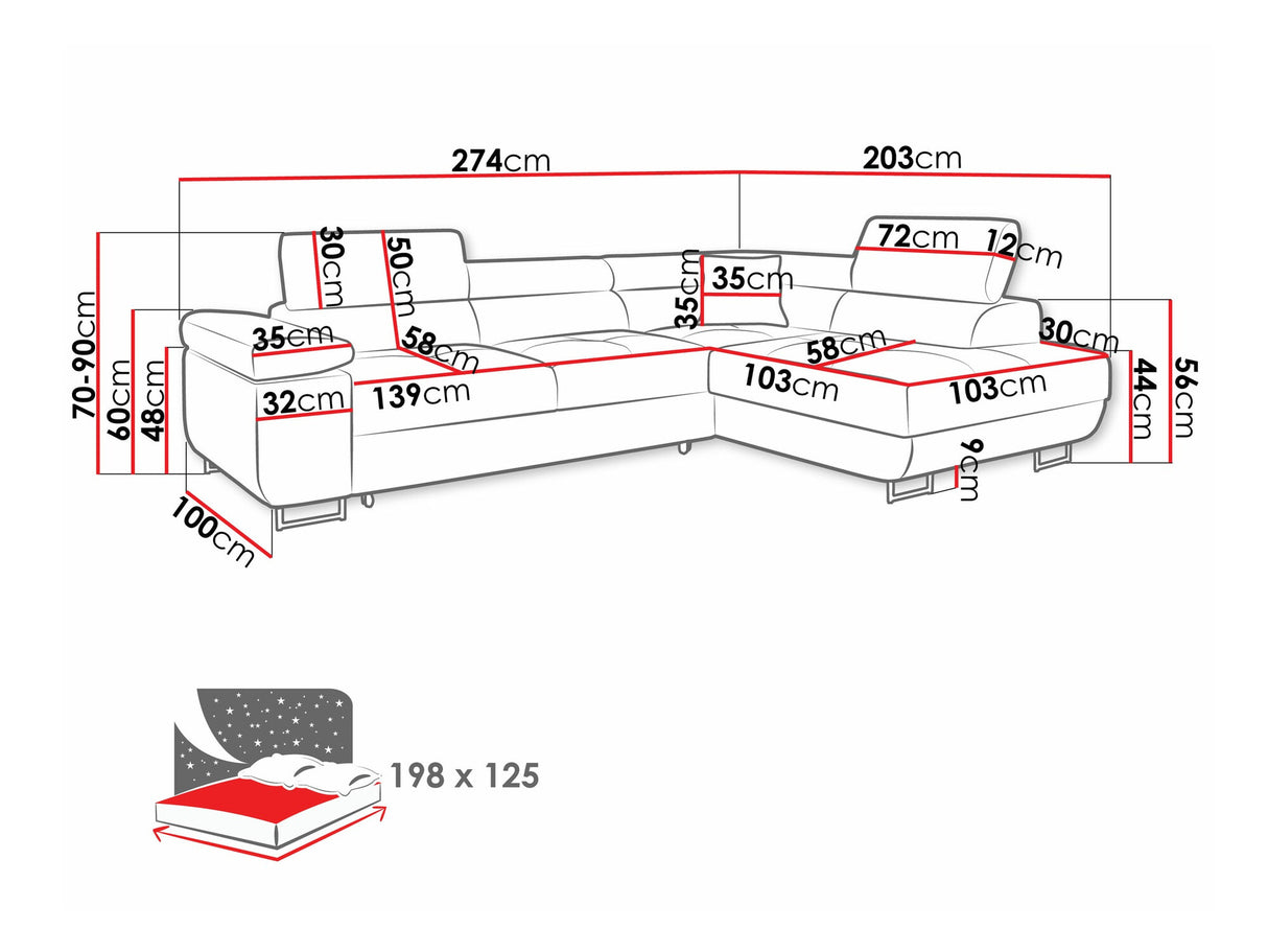 Sarokkanapé TOREZIO, Szín: Flow 09, Változatok: Balos