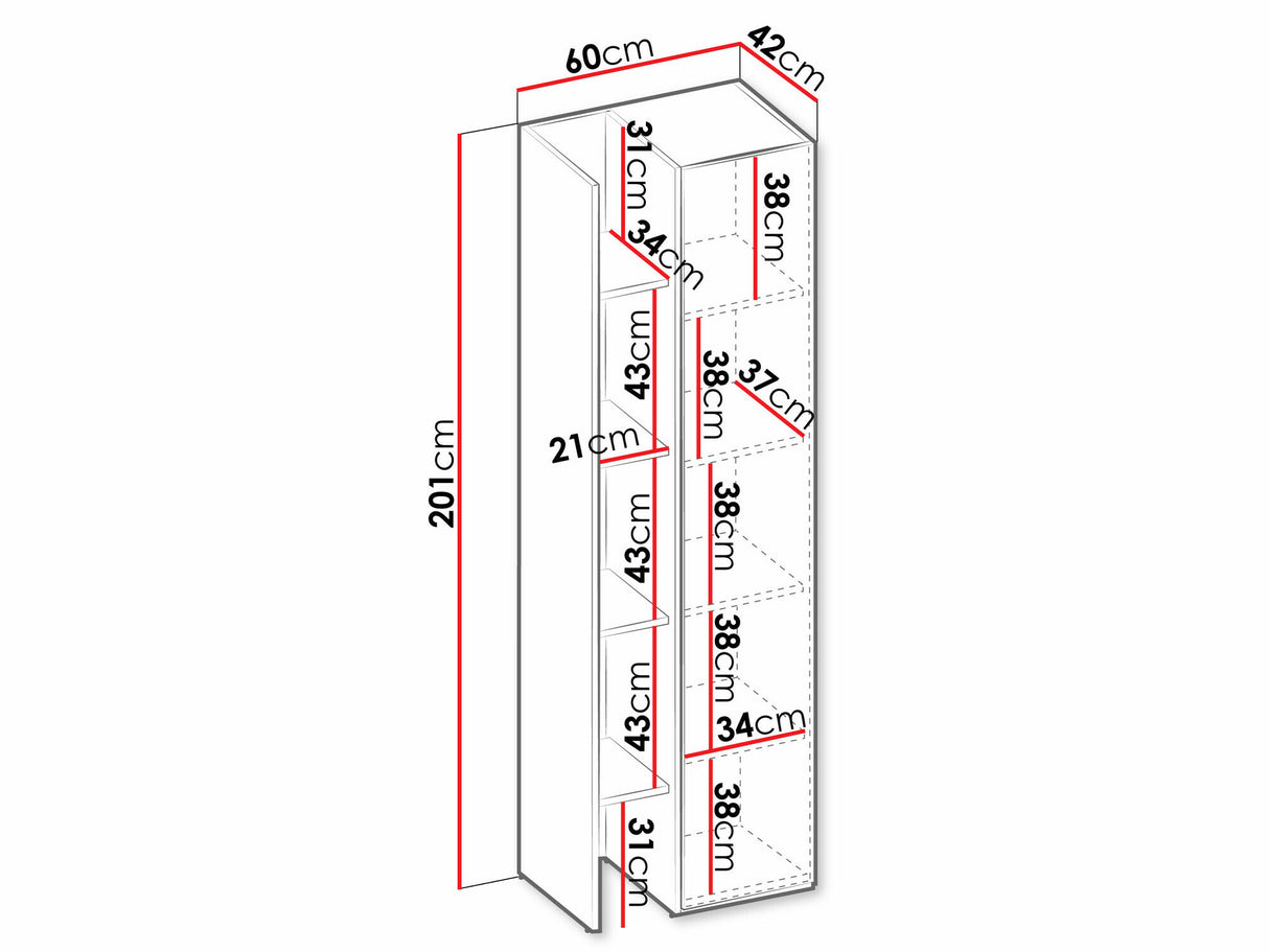 Könyvespolc Szafka 1D z regałem SIGMA SG-03 Kaszmir/Dąb jasny