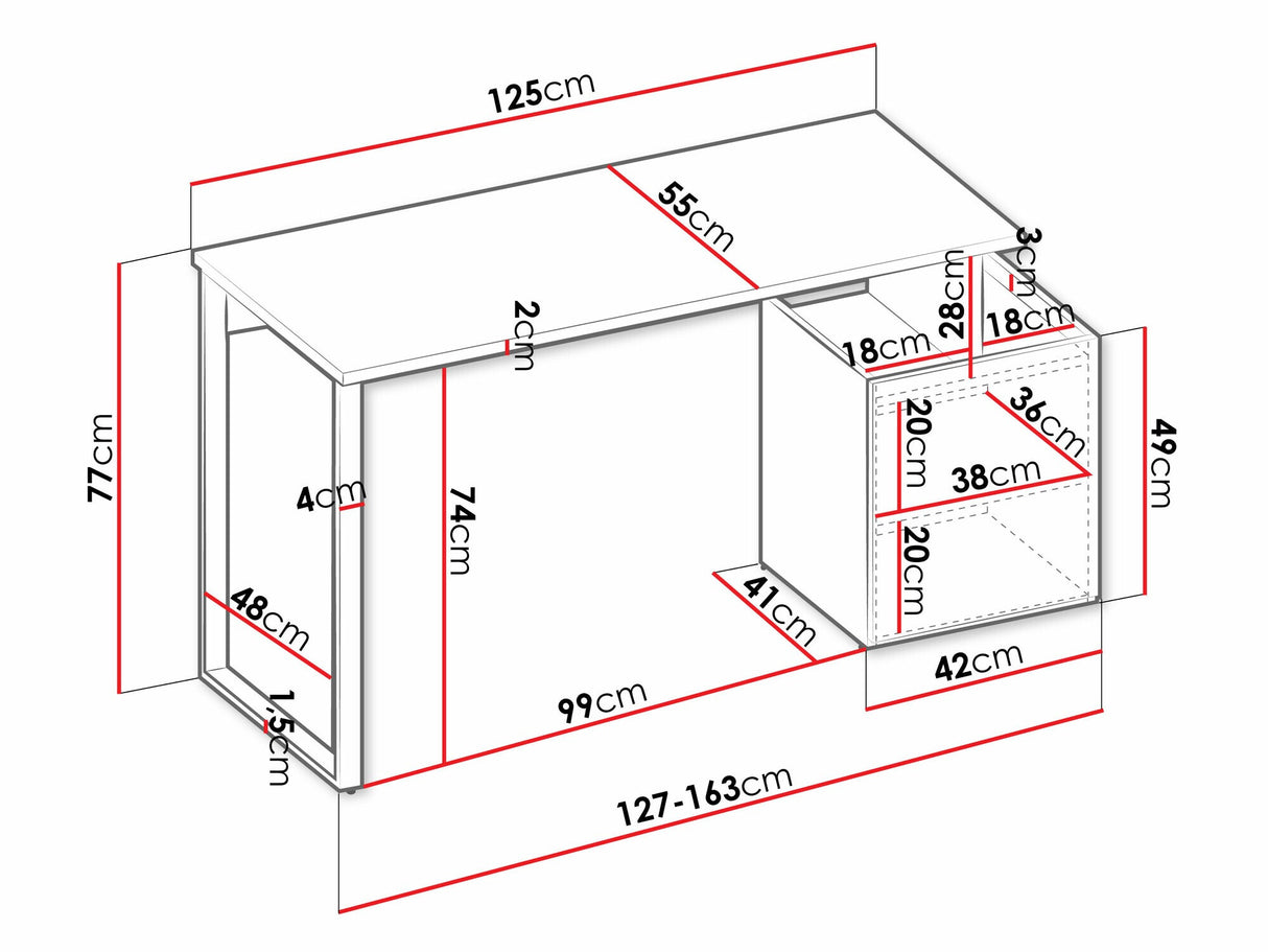 Íróasztal Biurko z szafką 1D SIGMA SG-09 Kaszmir/Czarny/Truflowy