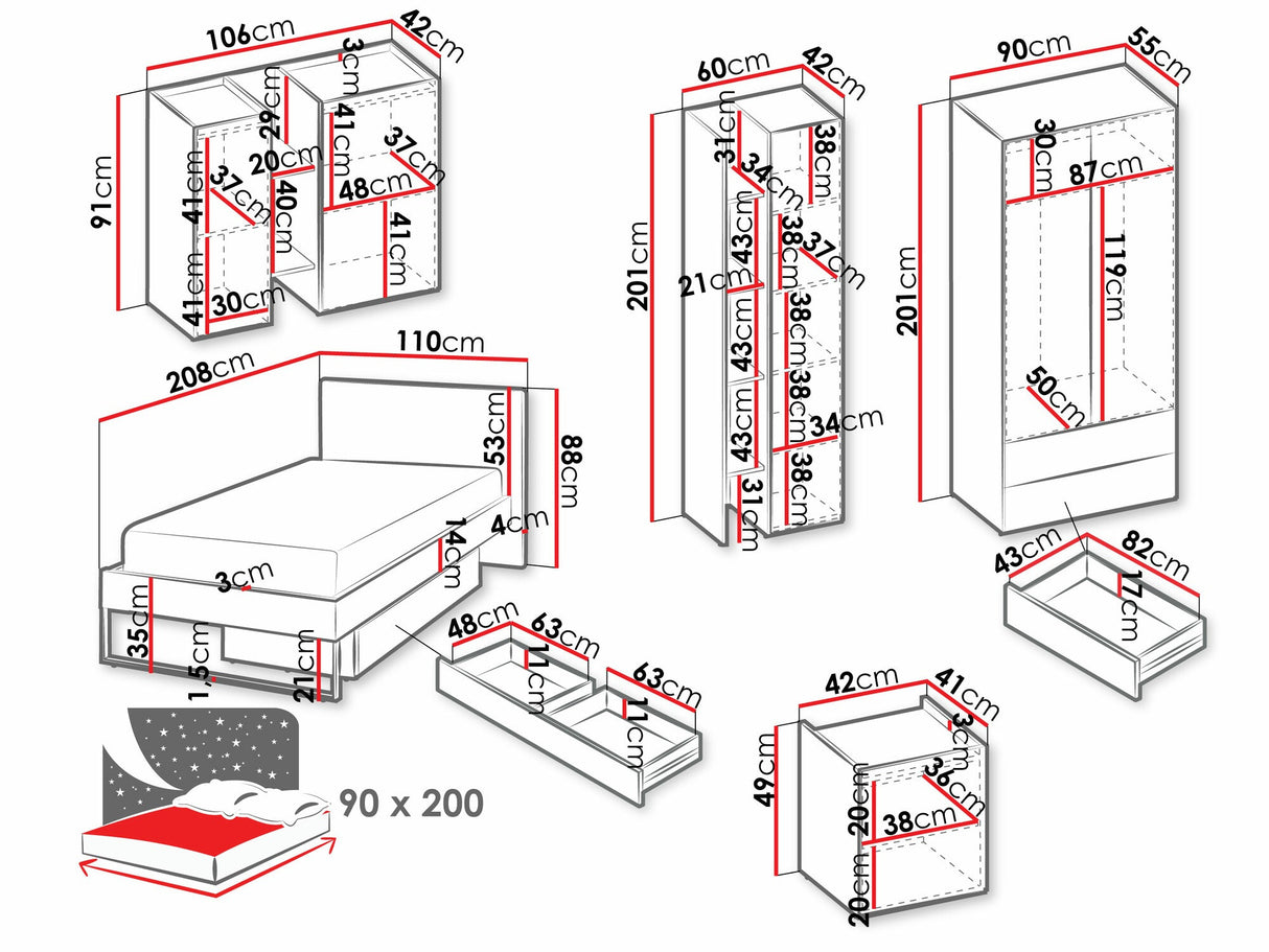 Hálószoba garnitúra Meble SIGMA II , Alvó felület mérete: 90 x 200 cm