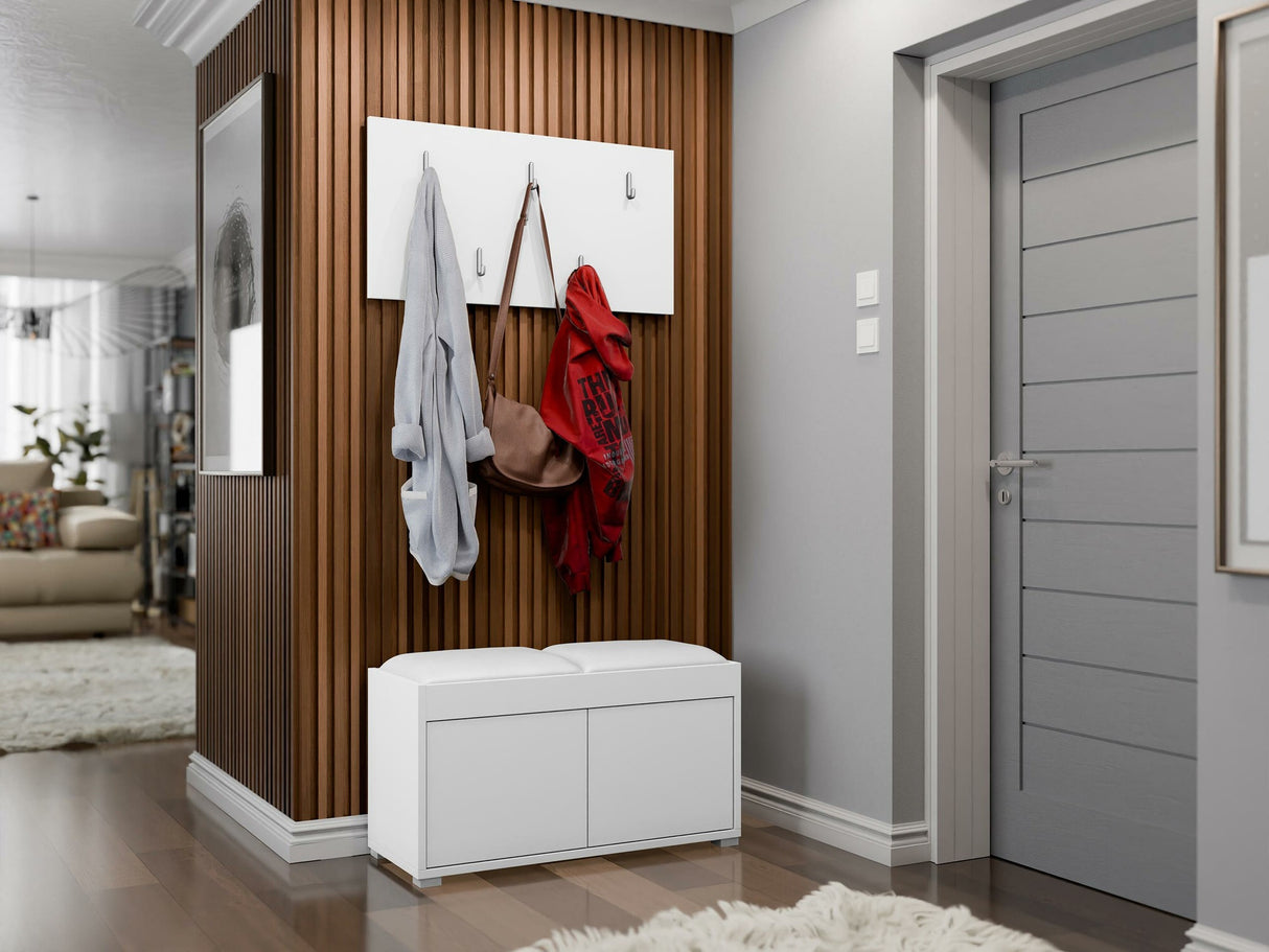 Előszoba garnitúra Garderoba GESITA, Keret színe: Fehér, Puha falpanel színe: Soft 017