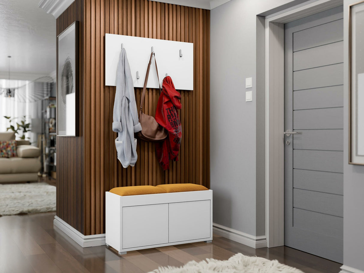 Előszoba garnitúra Garderoba GESITA, Keret színe: Fehér, Puha falpanel színe: Manila 32