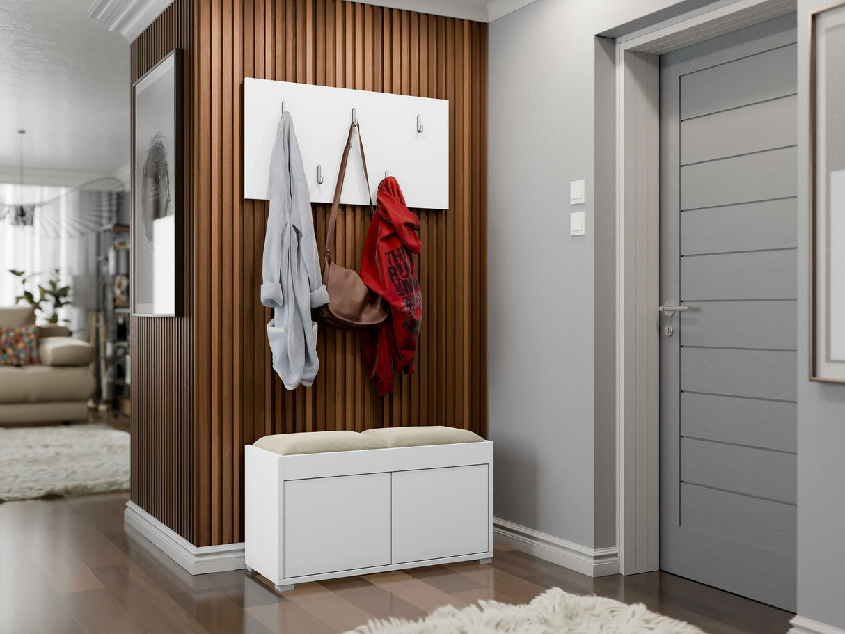 Előszoba garnitúra Garderoba GESITA, Keret színe: Fehér, Puha falpanel színe: Manila 02