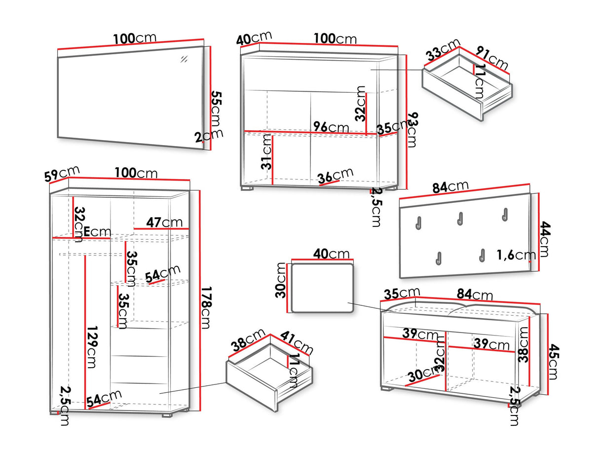 Előszoba garnitúra Zestaw GESITA V, Keret színe: Fehér, Puha falpanel színe: Manila 04